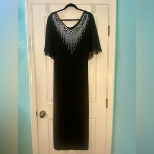 Glamour Black Maxi Dress with Embellished Neckline